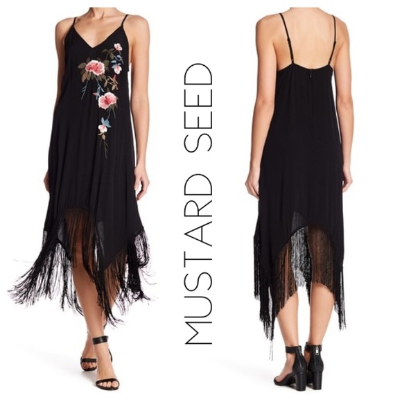 Mustard Seed Dresses & Skirts - MUSTARD SEED// Sharkbite Hem Fringe Slip Dress